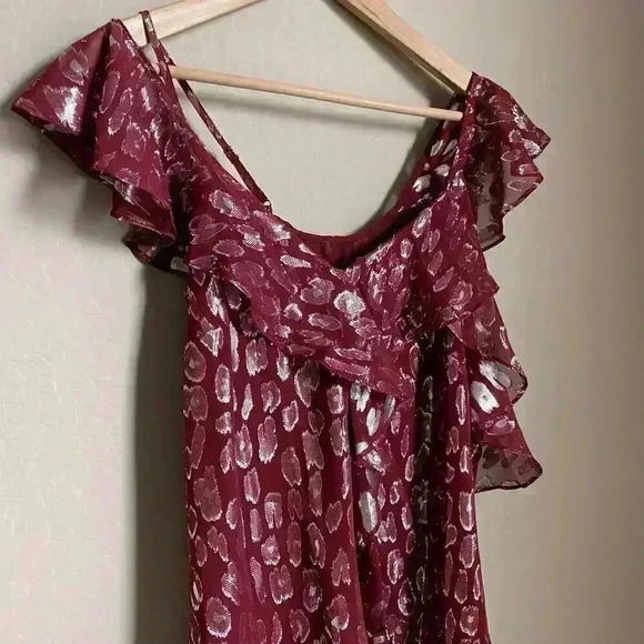 Veronica Beard Benton Top Ruffles One Shoulder Red/Silver‎ Size 8 - Picture 12 of 16